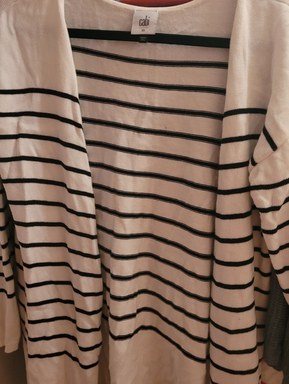 Cabi XS Turnabout Striped Button-Up Cardigan in White and Black - Picture 4 of 6